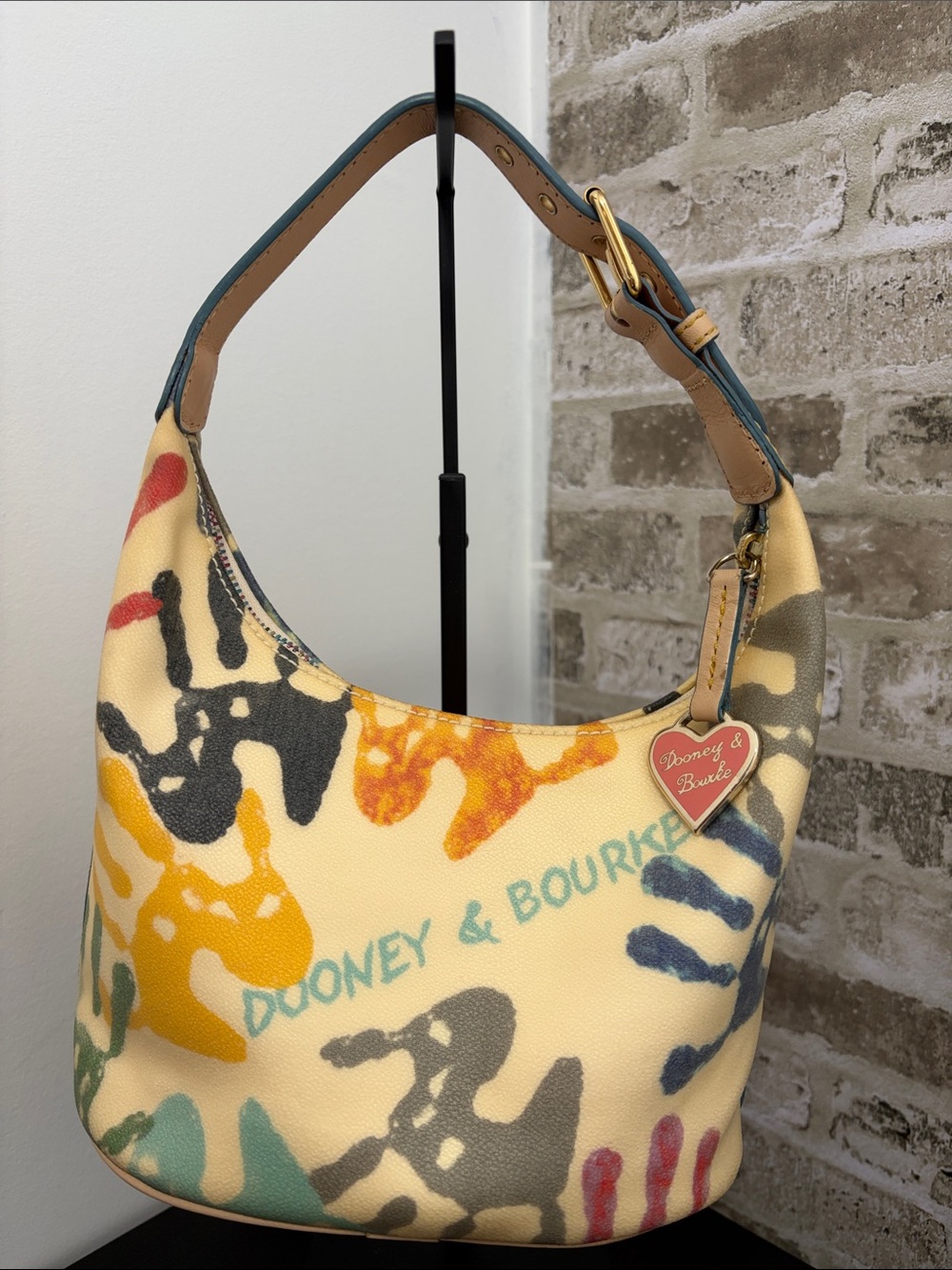 Dooney & Bourke Cream Multicolor Painted Canvas Shoulder Bag